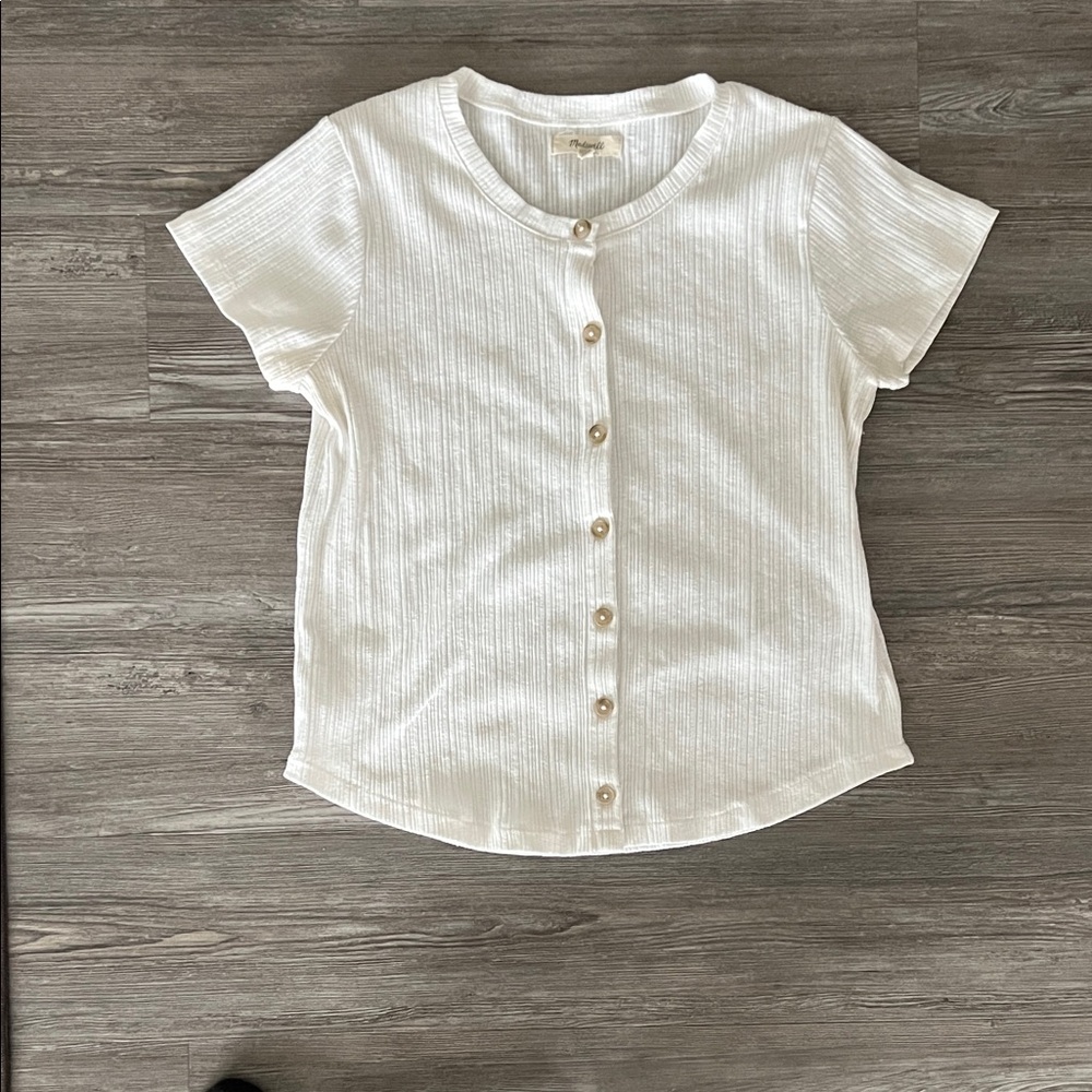 Madewell Cream Short Sleeve Button-Up Top